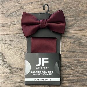 J. Ferrar Burgandy Pre-Tied Bow Tie & Pocket Square Set